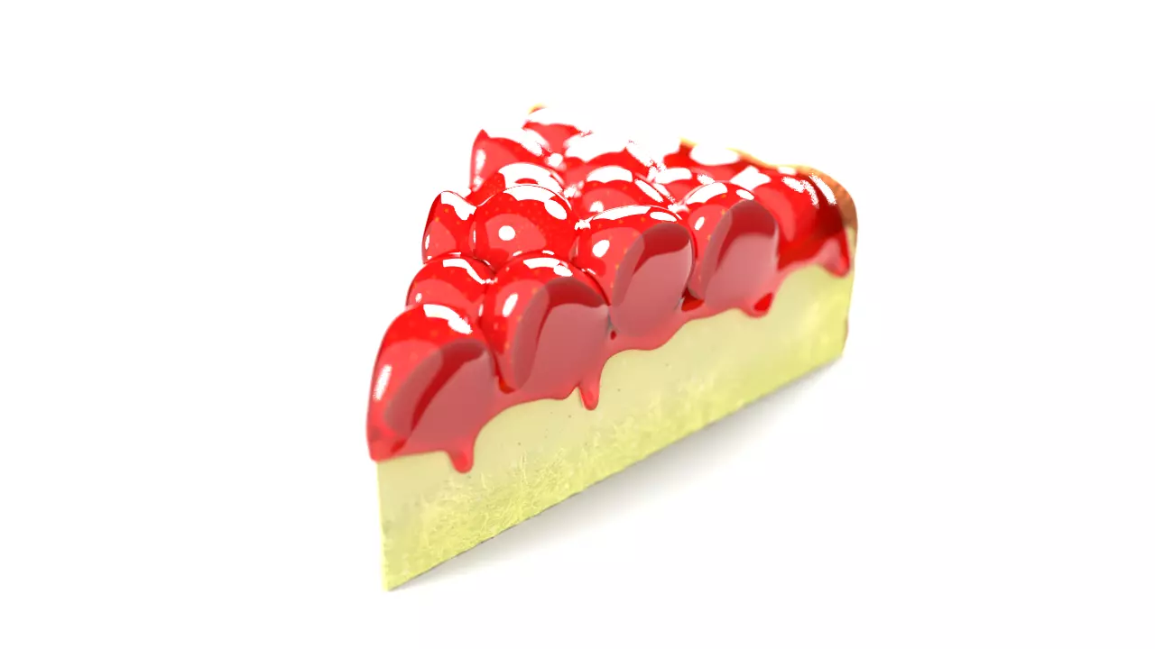 Strawberry cake Low-poly 3D model_0