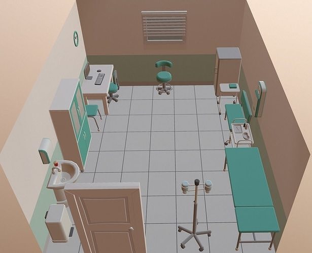 Cartoon medical treatment room Low-poly 3D model