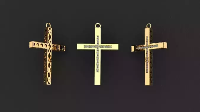 Fashion Gold Cross with Gemstones 3D print model 1-30 stones