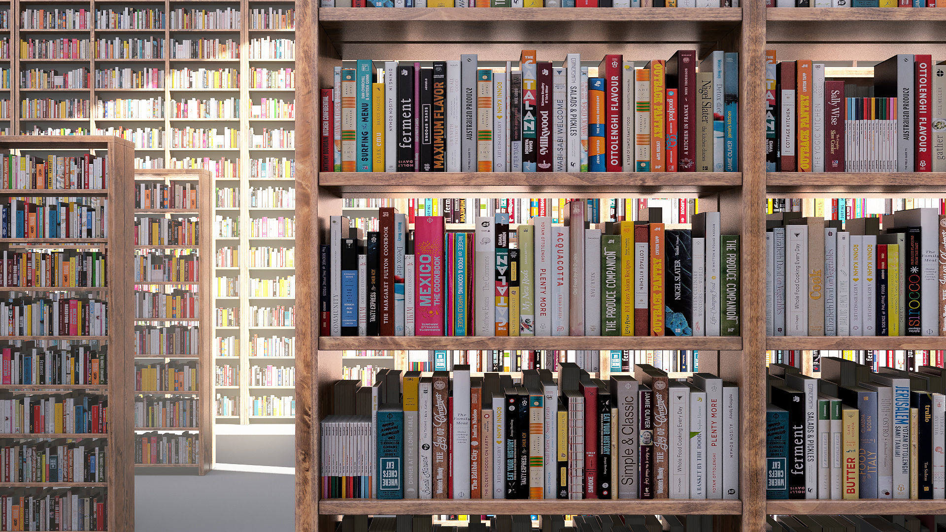 Library books shelves Low-poly 3D model_3