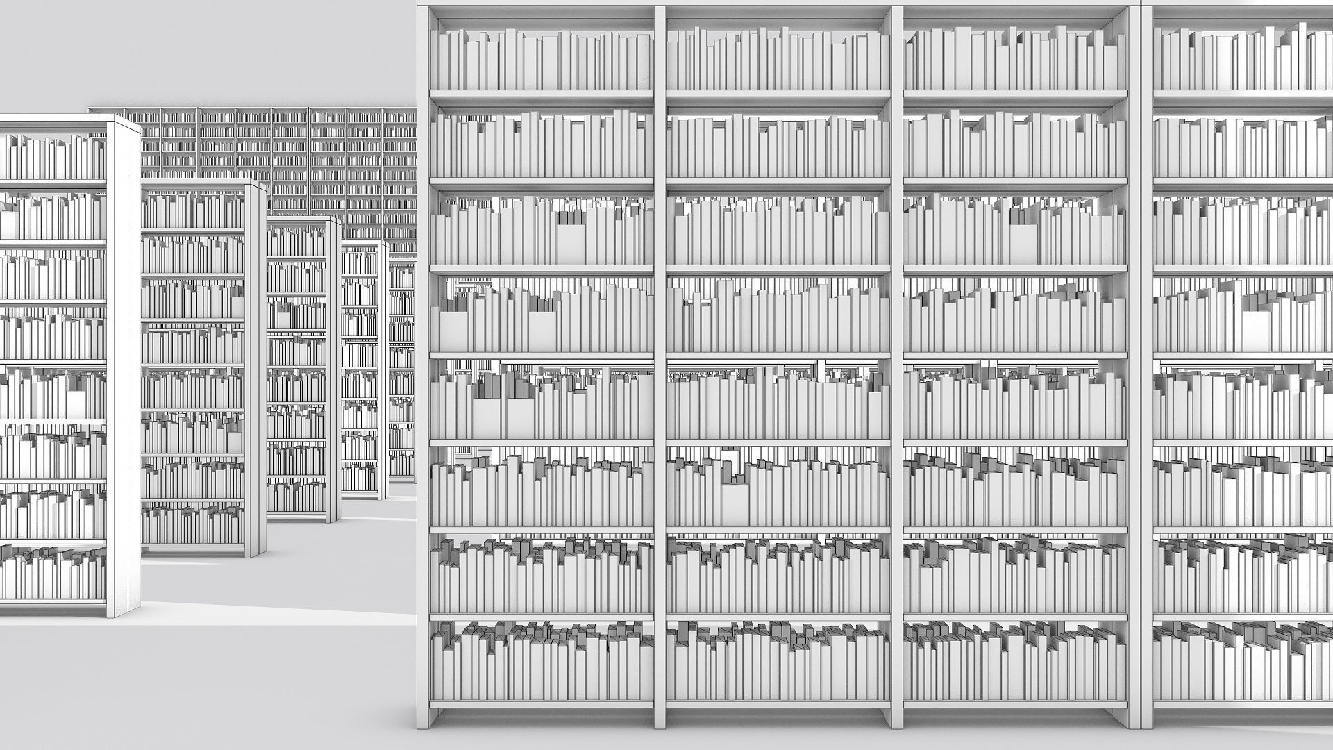 Library books shelves Low-poly 3D model_7