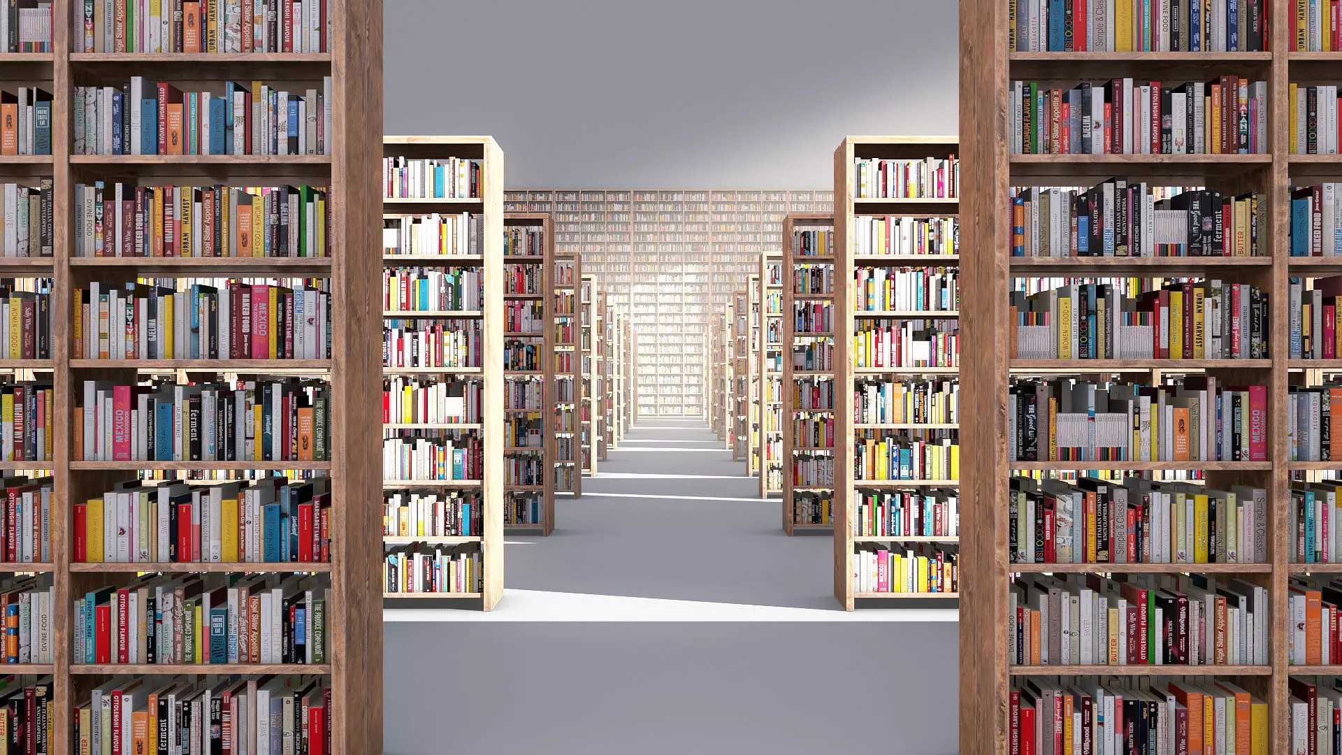 Library books shelves Low-poly 3D model_0
