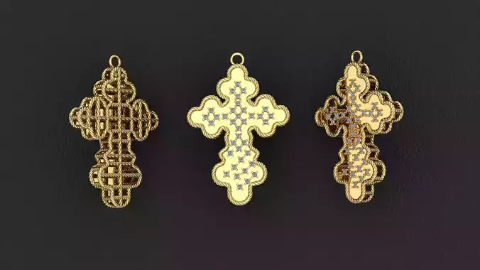 Fashion Gold Cross with Gemstones 3D print model  1-30 stones