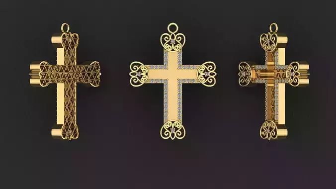 Fashion Gold Cross with Gemstones 3D print model  1-30 stones