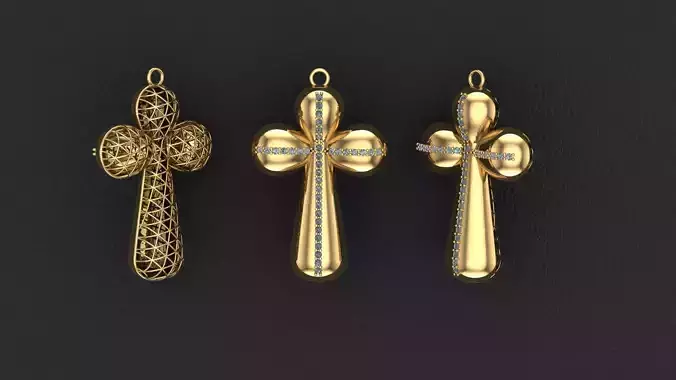 Fashion Gold Cross with Gemstones 3D print model  1-30 stones