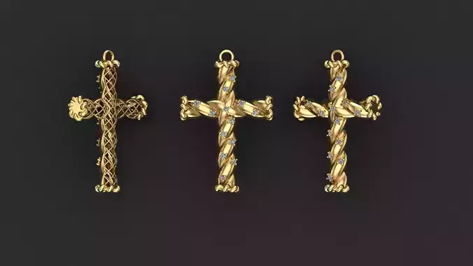 Fashion Gold Cross with Gemstones 3D print model  1-30 stones