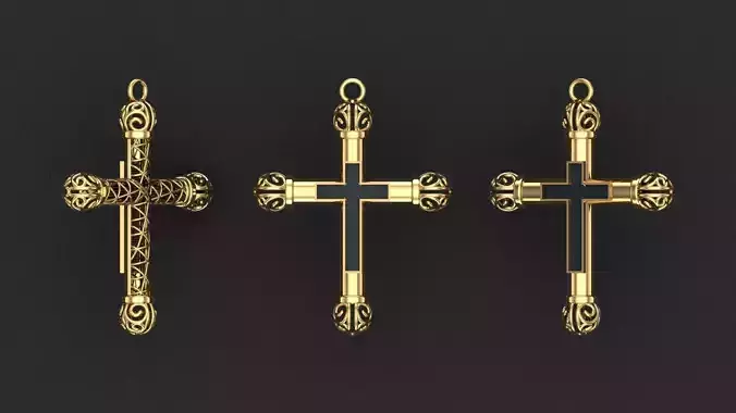 Fashion Gold Cross with Gemstones 3D print model  1-30 stones