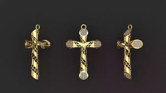 Fashion Gold Cross with Gemstones 3D print model  1-30 stones