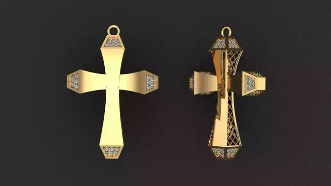 Fashion Gold Cross with Gemstones 3D print model  1-30 stones