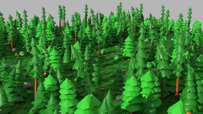 lowpoly trees in row