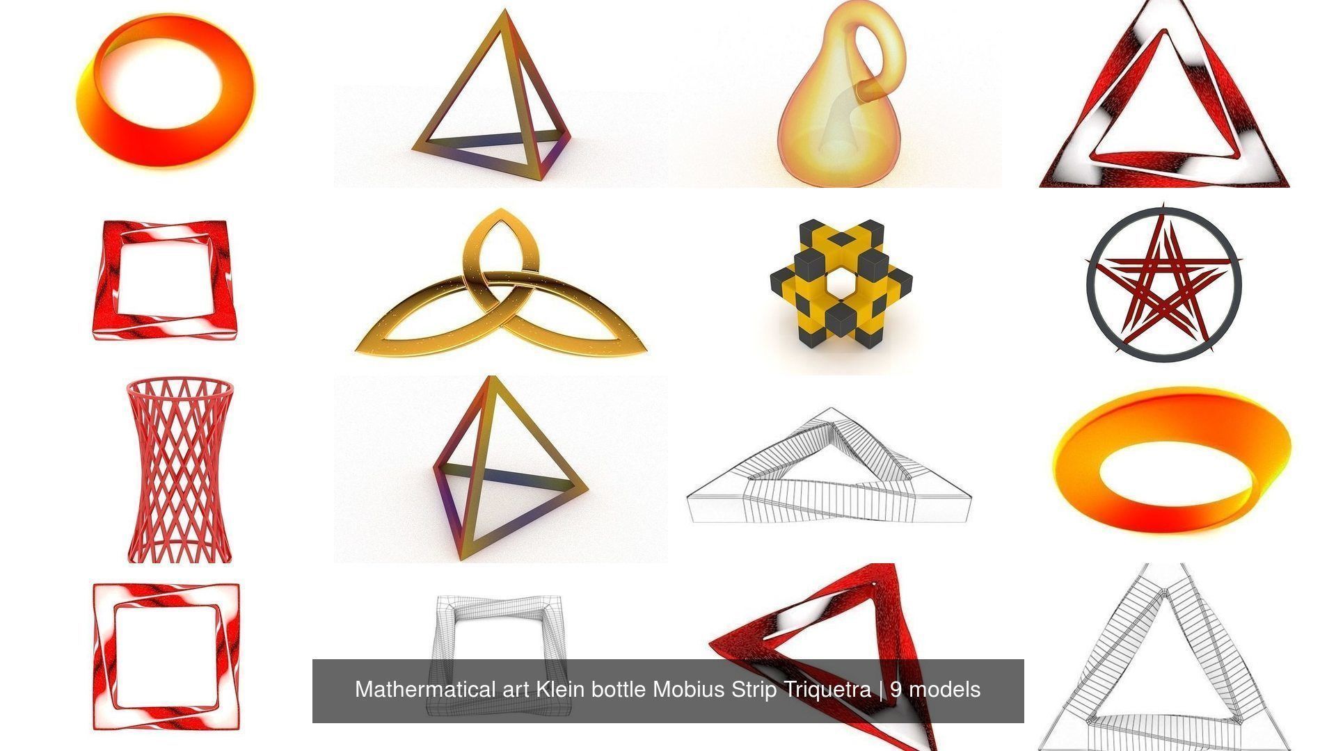 Mathermatical art Klein bottle Mobius Strip Triquetra 3D Model Collection_0