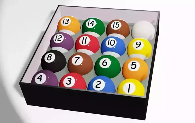 Snooker and billiard balls with box