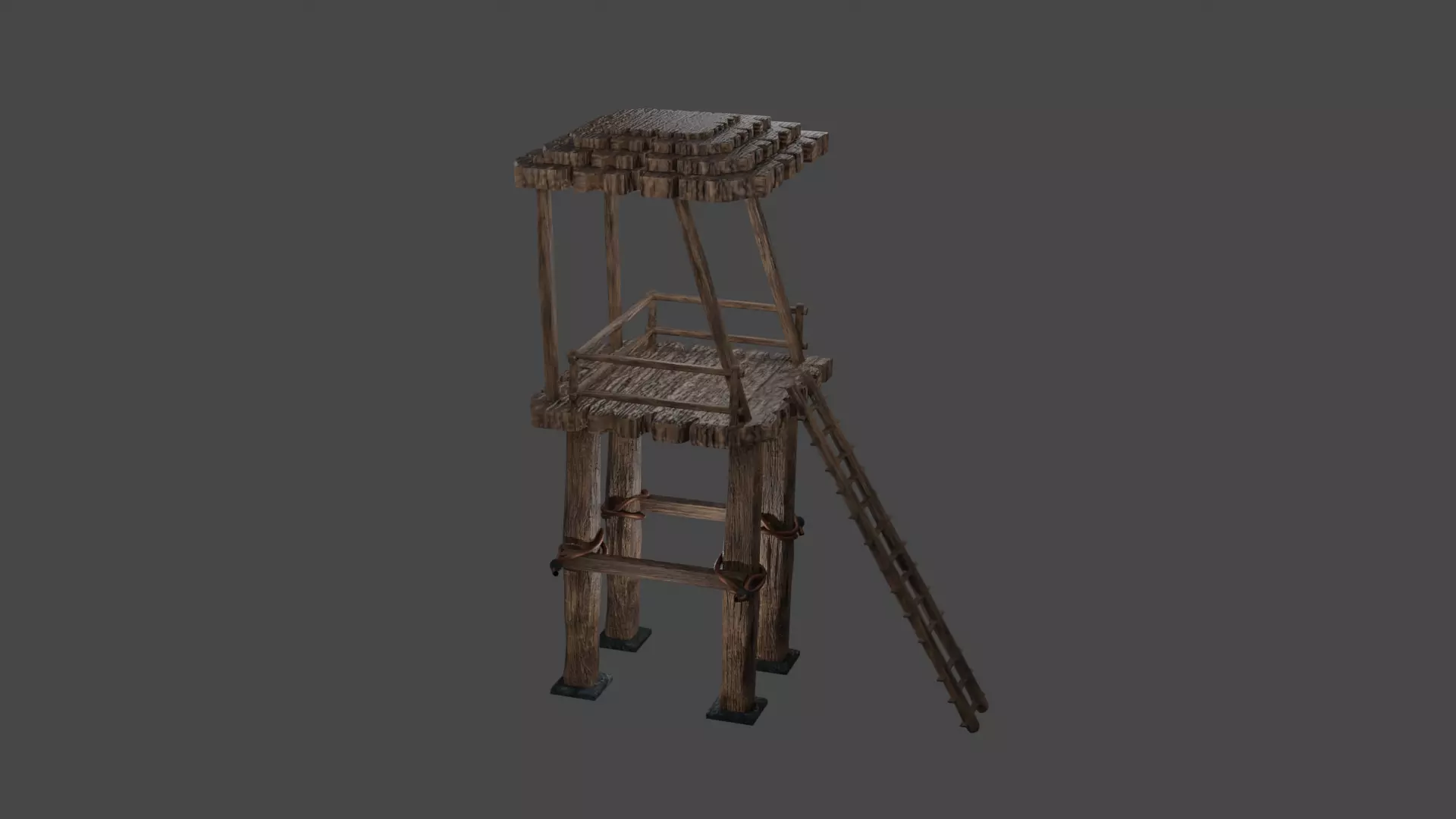 War wood buildings Low-poly 3D model_0