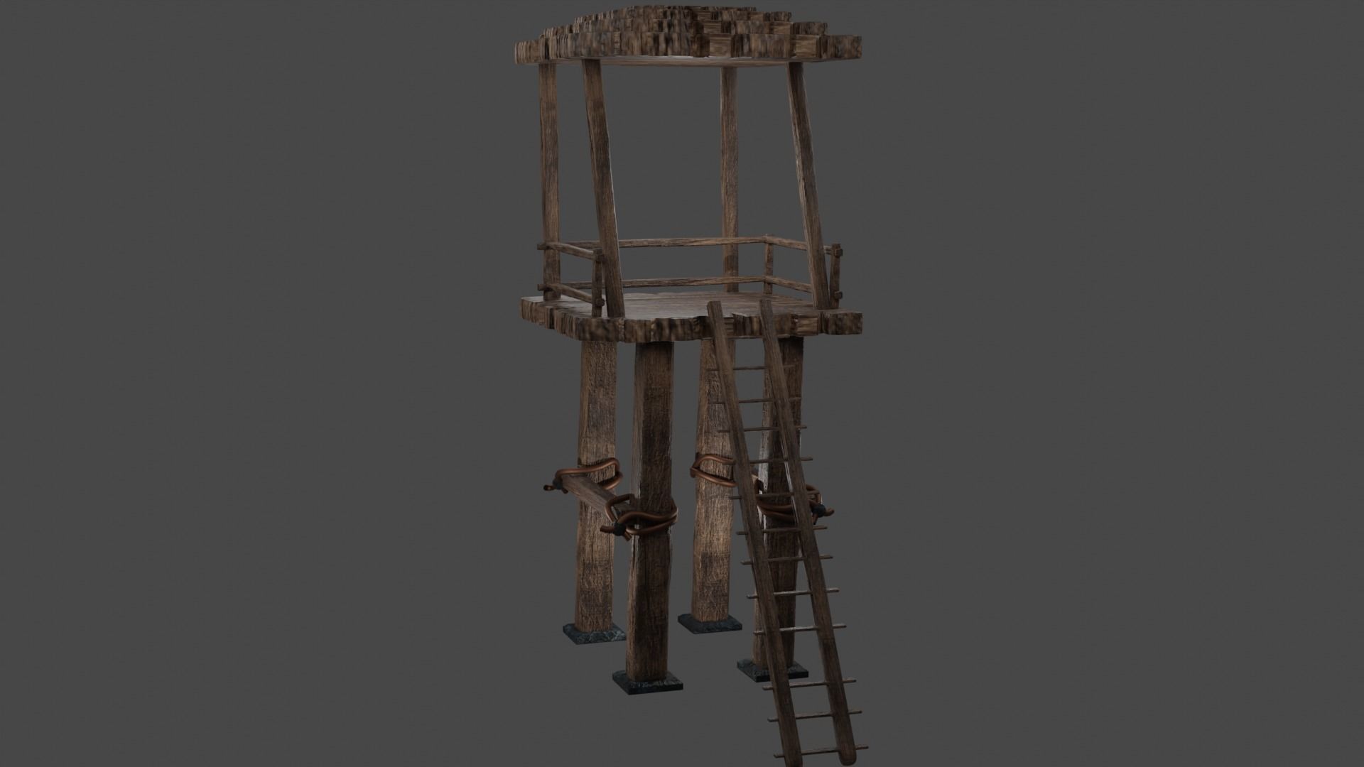 War wood buildings Low-poly 3D model_1