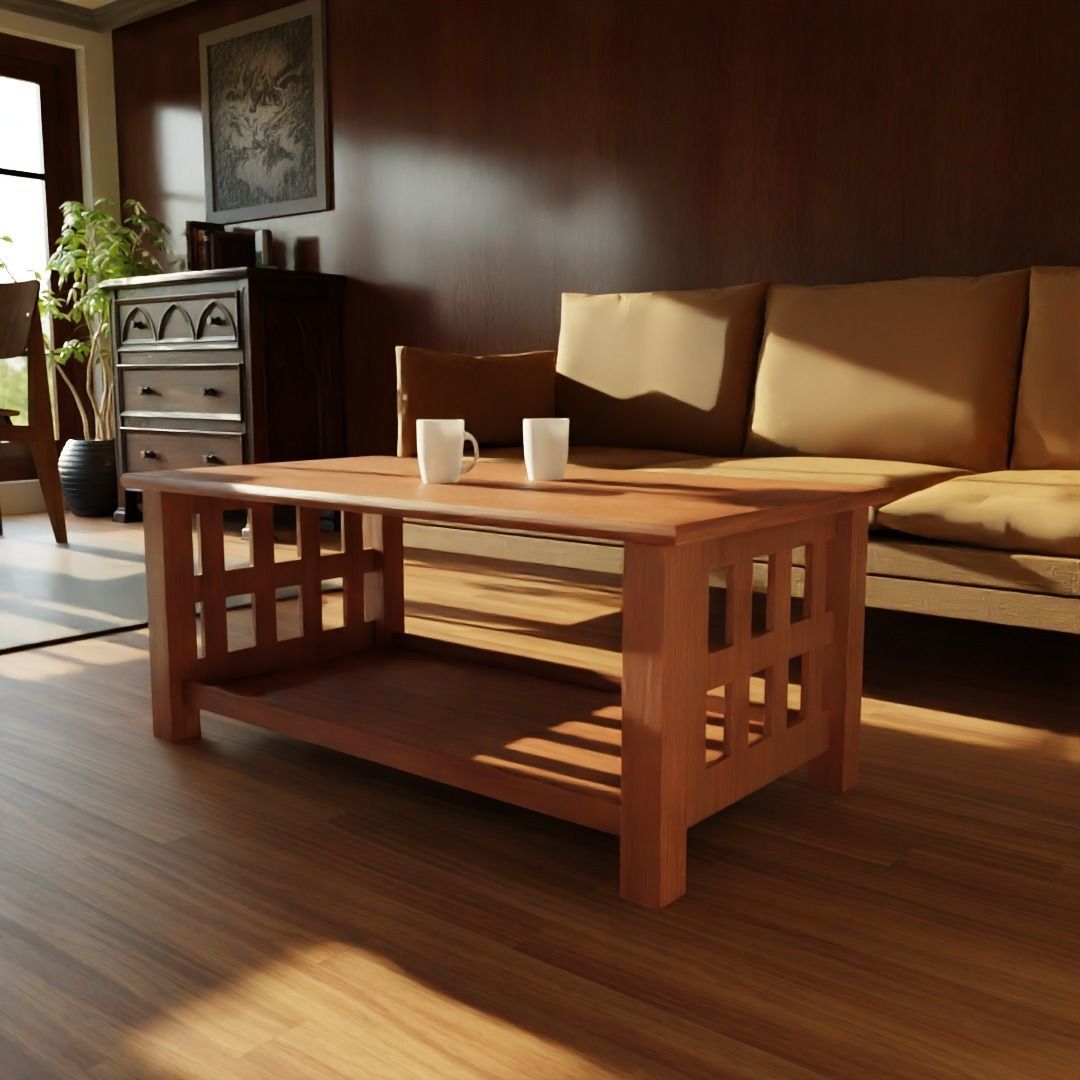Wooden Coffee Table 3D model_6