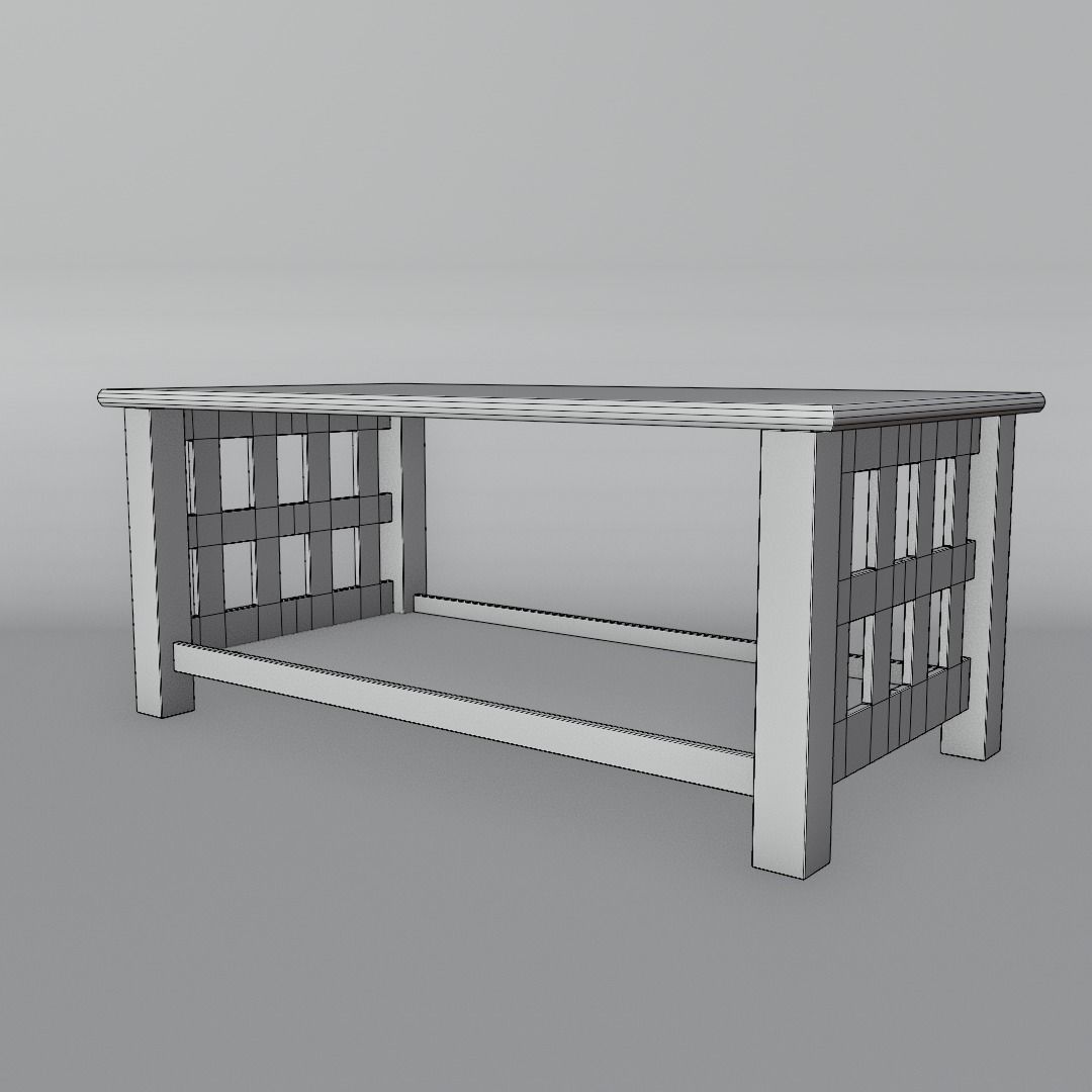 Wooden Coffee Table 3D model_3