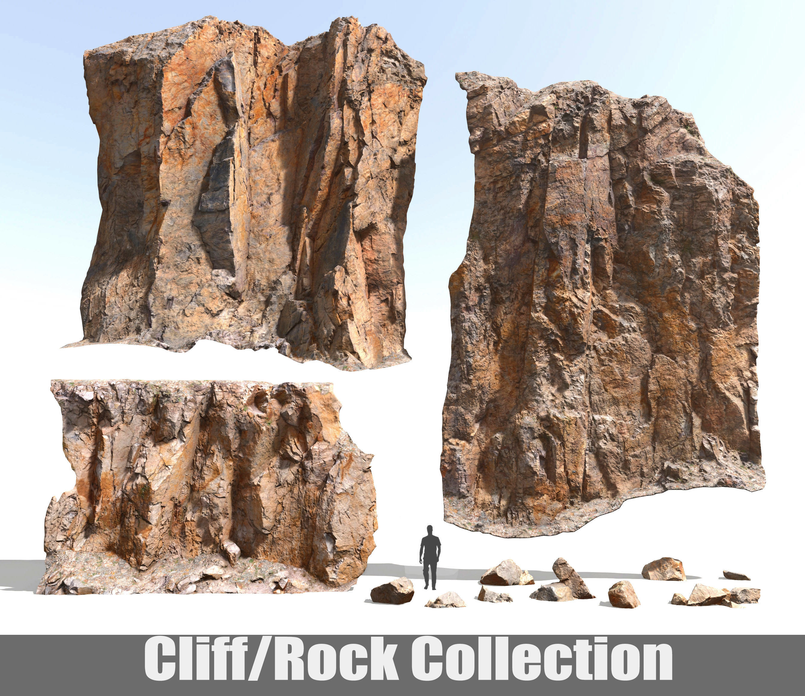 Cliff and Rock scan Collection Real- PBR Low Poly Game ready Low-poly 3D model_3