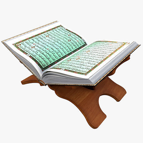 Holy Quran Book With Holder and Prayer Mat Low-poly 3D model