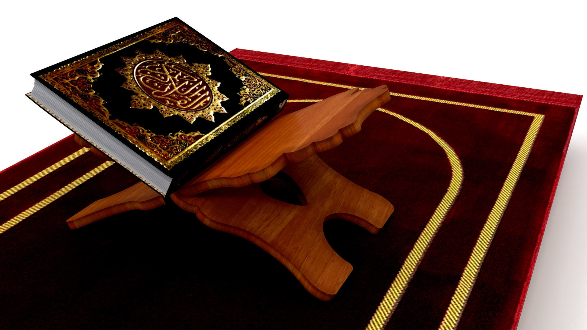 Holy Quran Book With Holder and Prayer Mat Low-poly 3D model_8