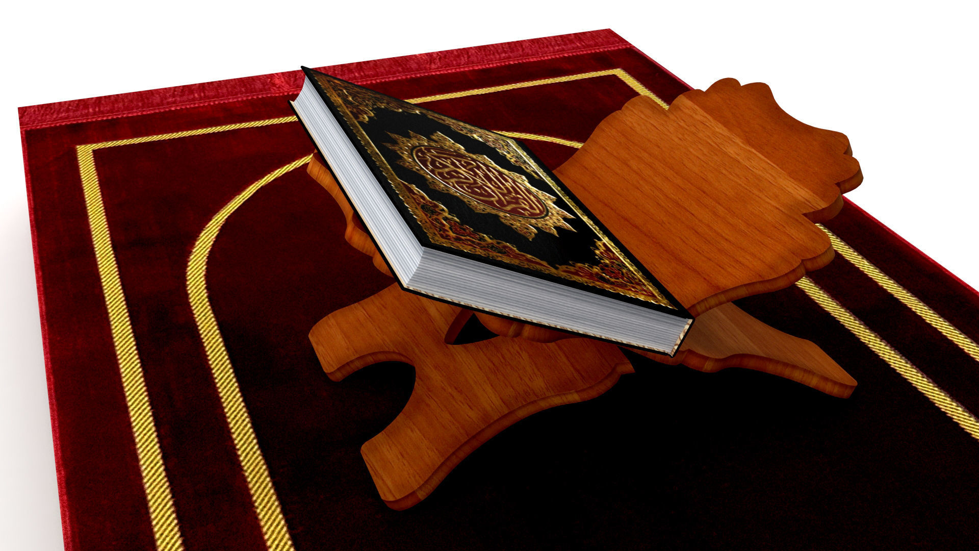 Holy Quran Book With Holder and Prayer Mat Low-poly 3D model_10