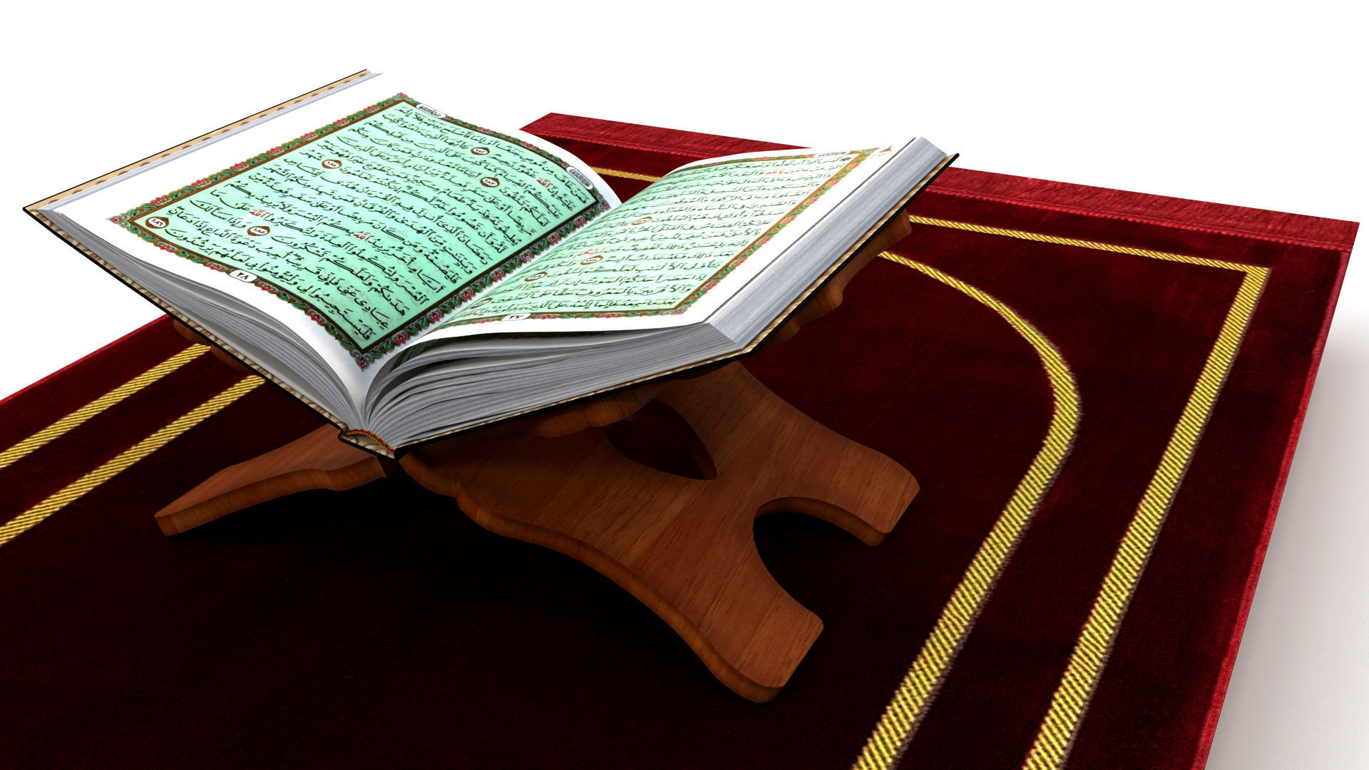 Holy Quran Book With Holder and Prayer Mat Low-poly 3D model_3