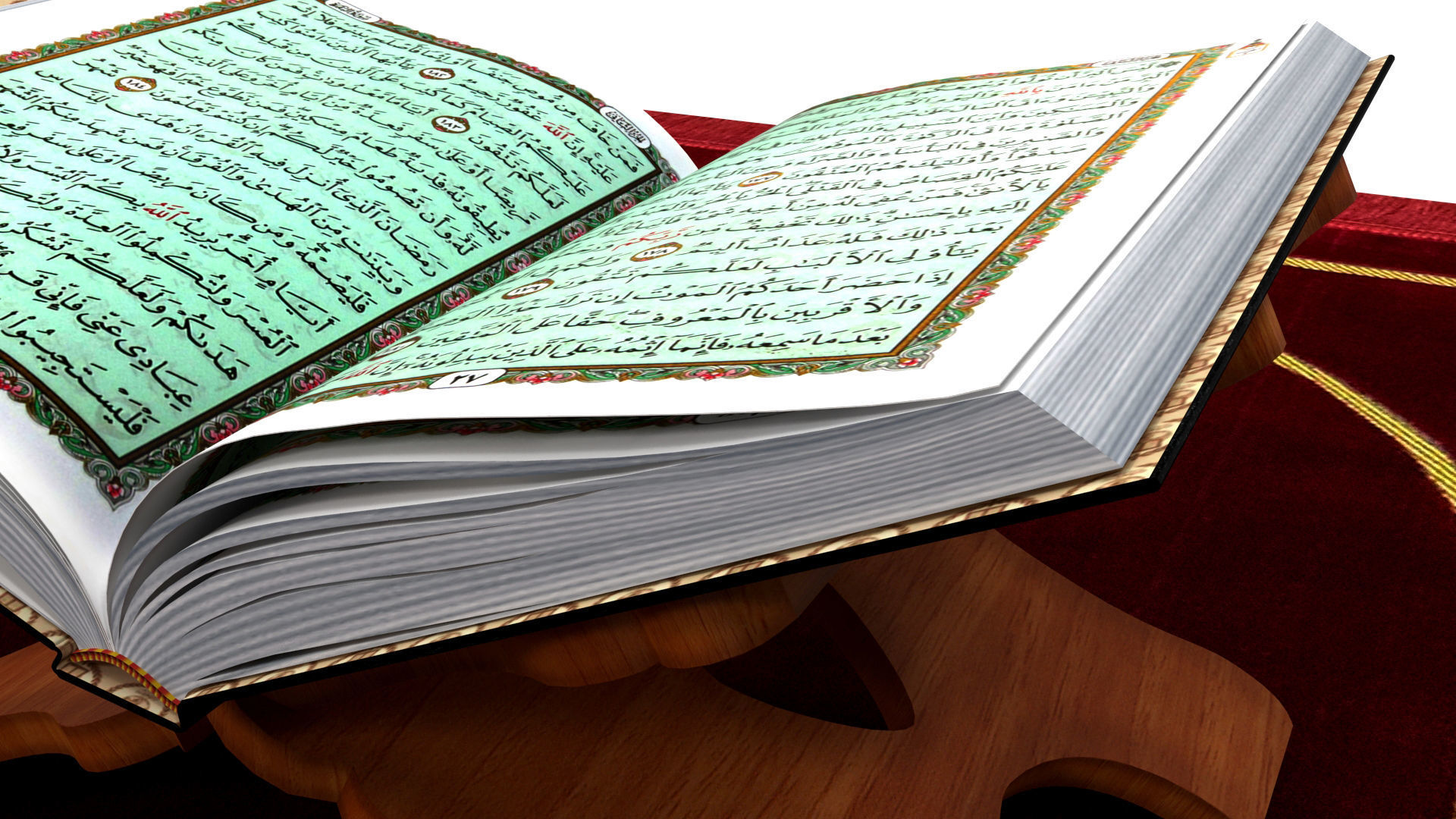 Holy Quran Book With Holder and Prayer Mat Low-poly 3D model_7