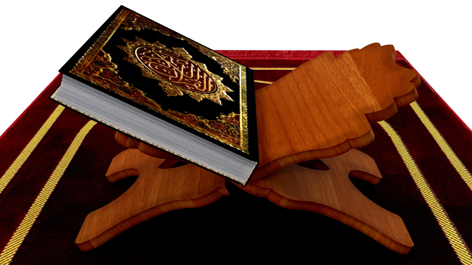 Holy Quran Book With Holder and Prayer Mat Low-poly 3D model_9