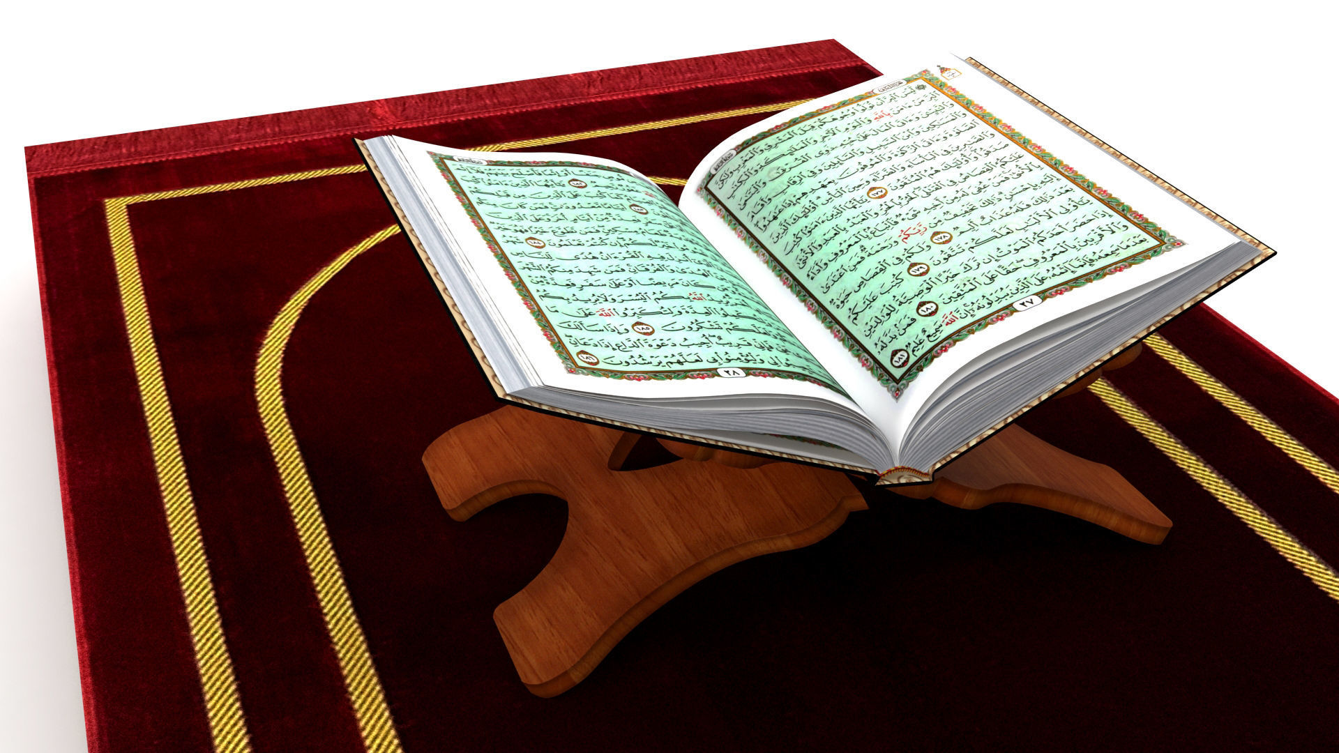 Holy Quran Book With Holder and Prayer Mat Low-poly 3D model_2