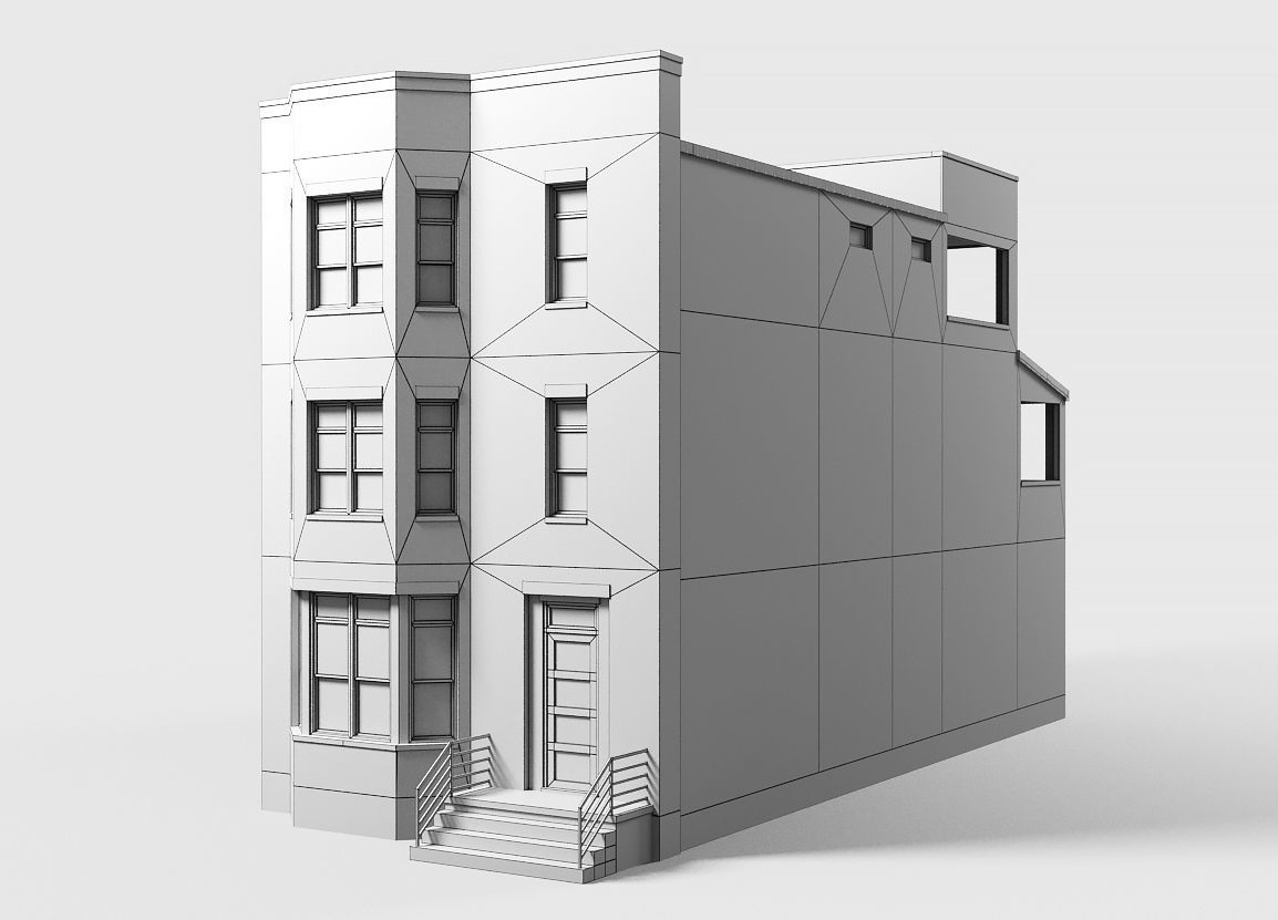 Brownstone townhouse 2 Low-poly 3D model_12