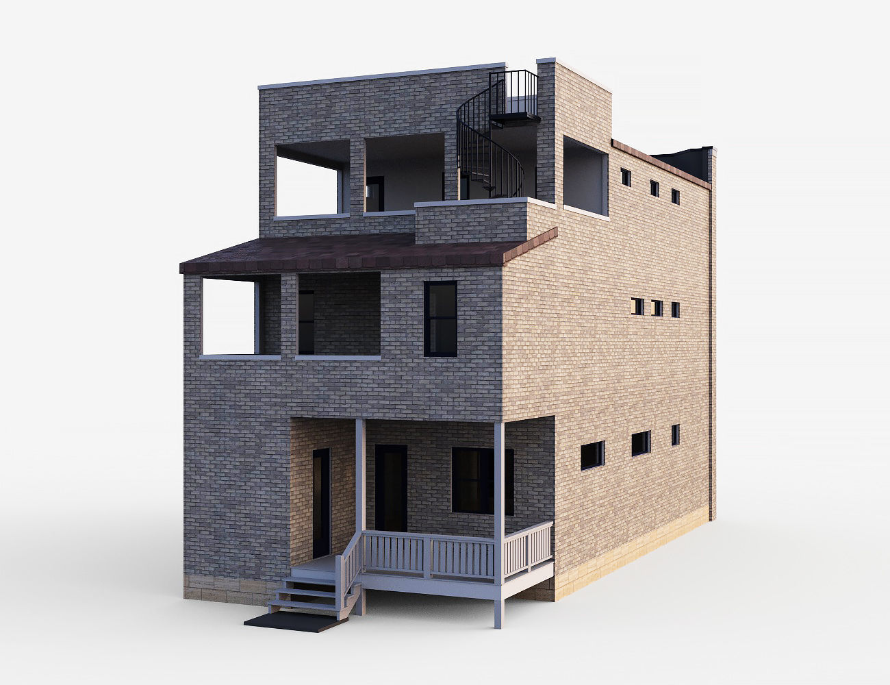 Brownstone townhouse 2 Low-poly 3D model_4