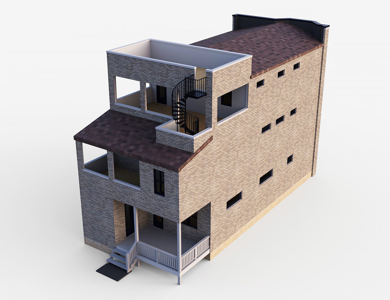 Brownstone townhouse 2 Low-poly 3D model_10