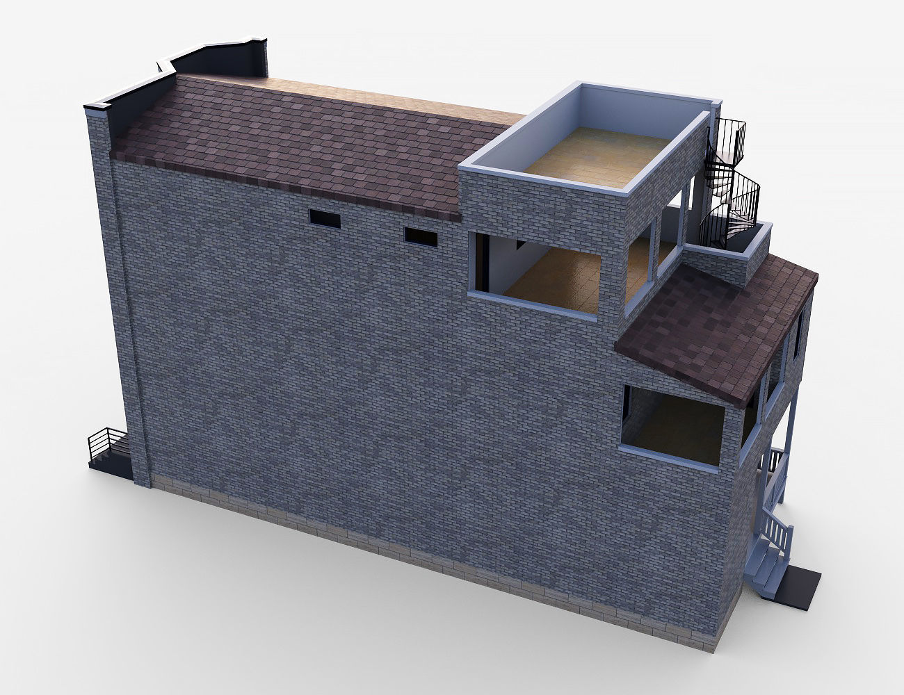 Brownstone townhouse 2 Low-poly 3D model_9