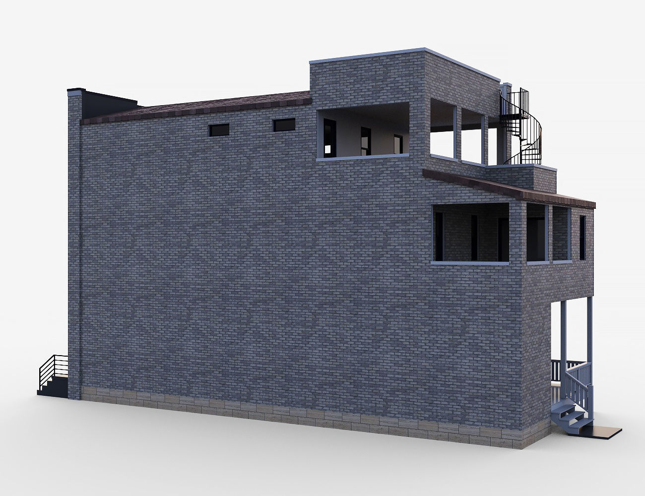 Brownstone townhouse 2 Low-poly 3D model_2