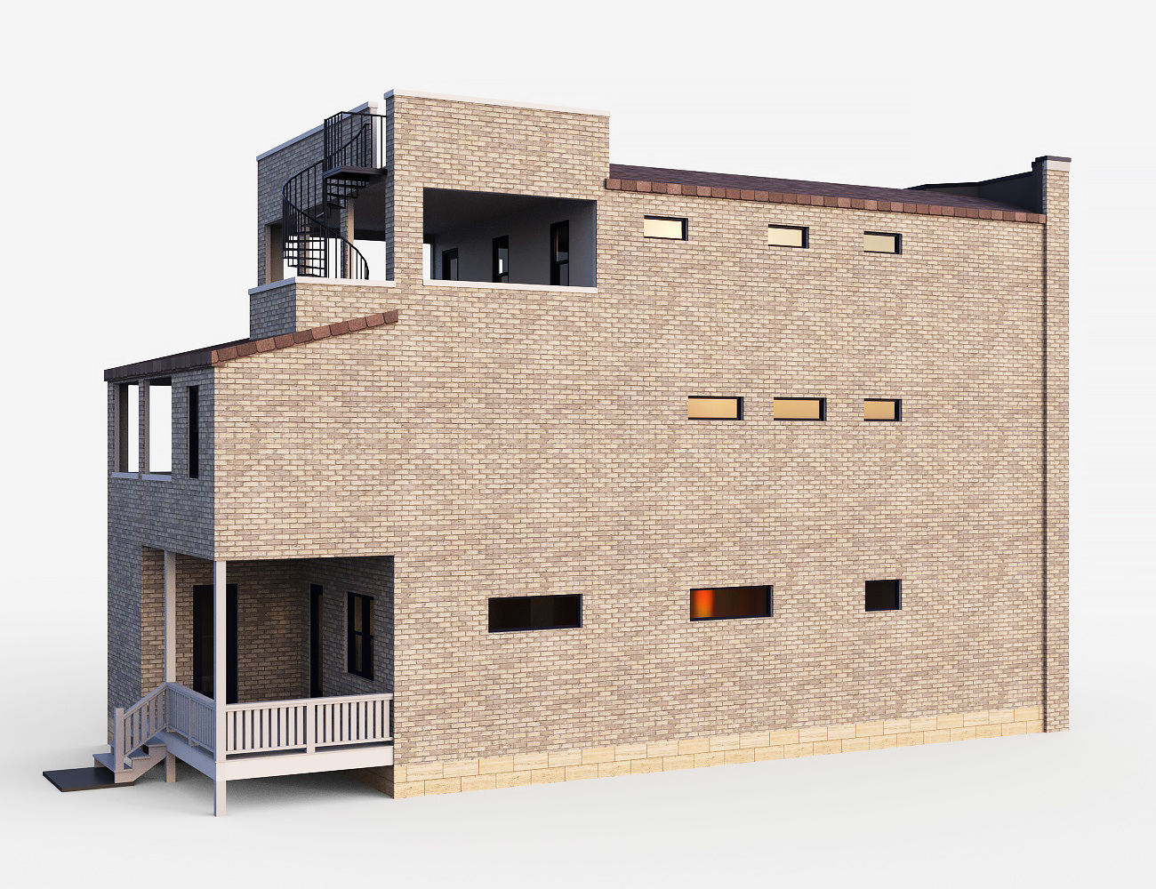 Brownstone townhouse 2 Low-poly 3D model_5