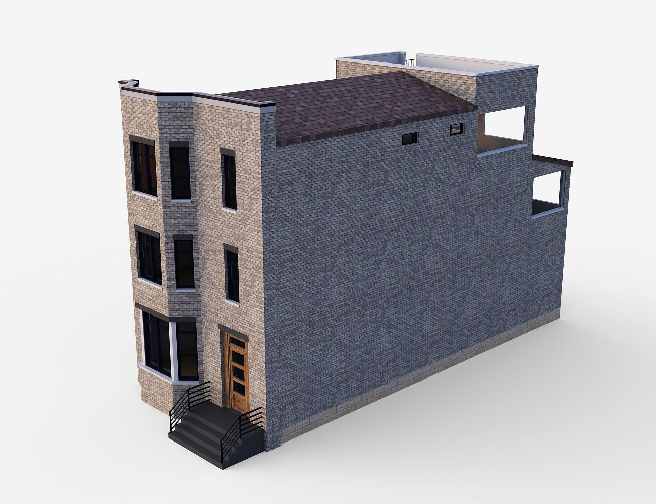 Brownstone townhouse 2 Low-poly 3D model_8