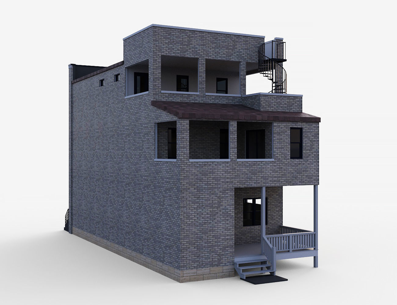 Brownstone townhouse 2 Low-poly 3D model_3