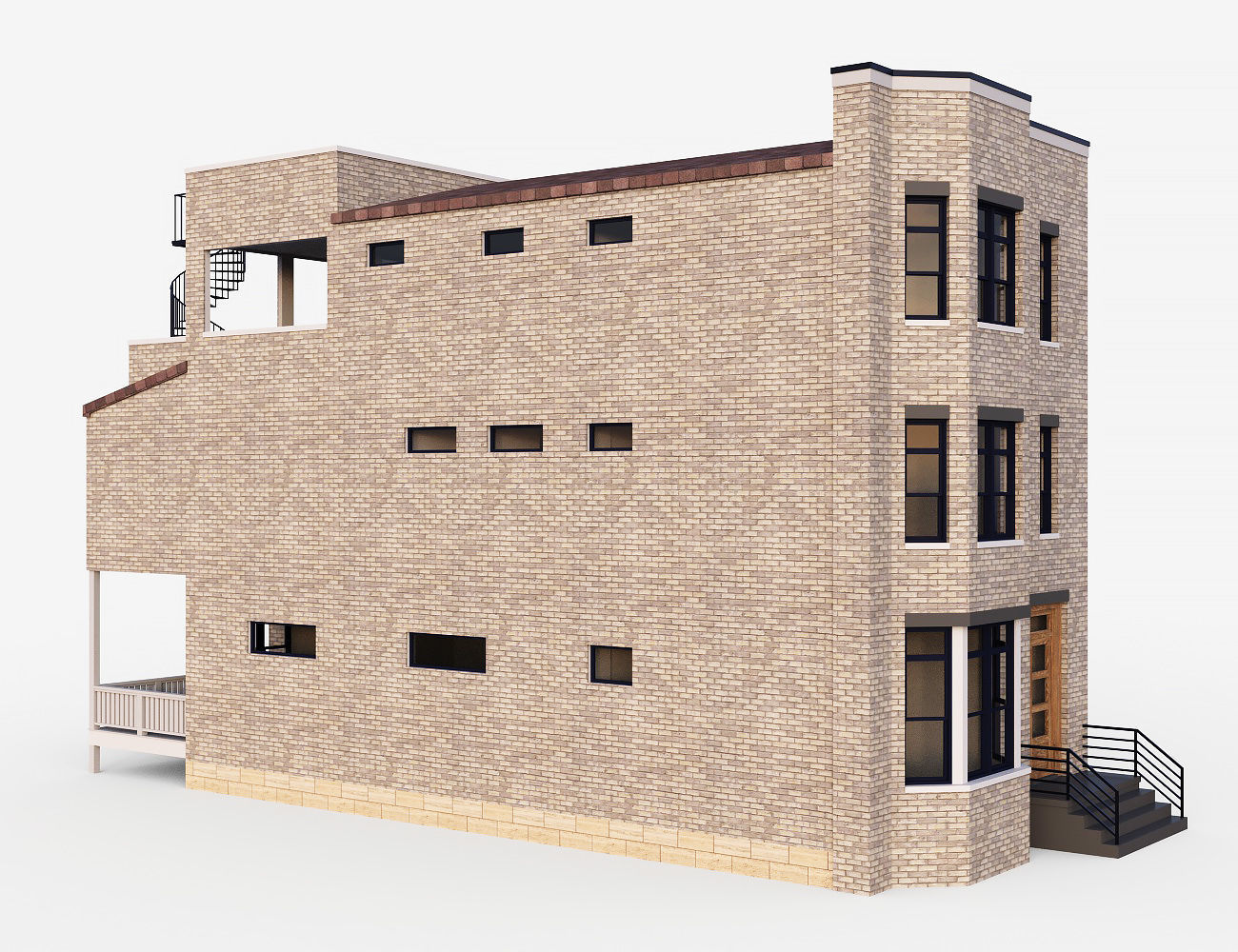 Brownstone townhouse 2 Low-poly 3D model_6