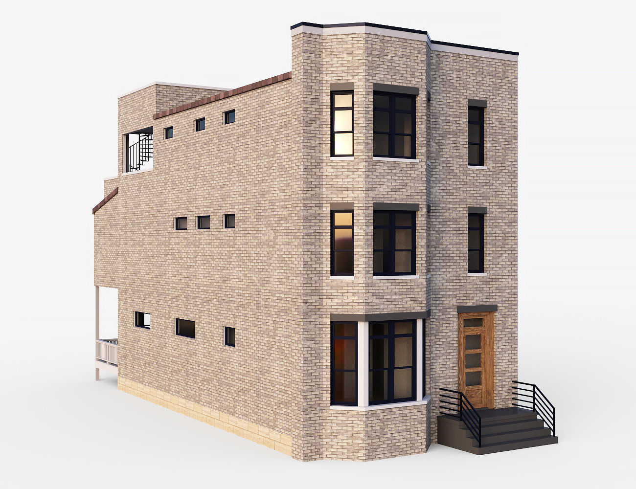 Brownstone townhouse 2 Low-poly 3D model_7