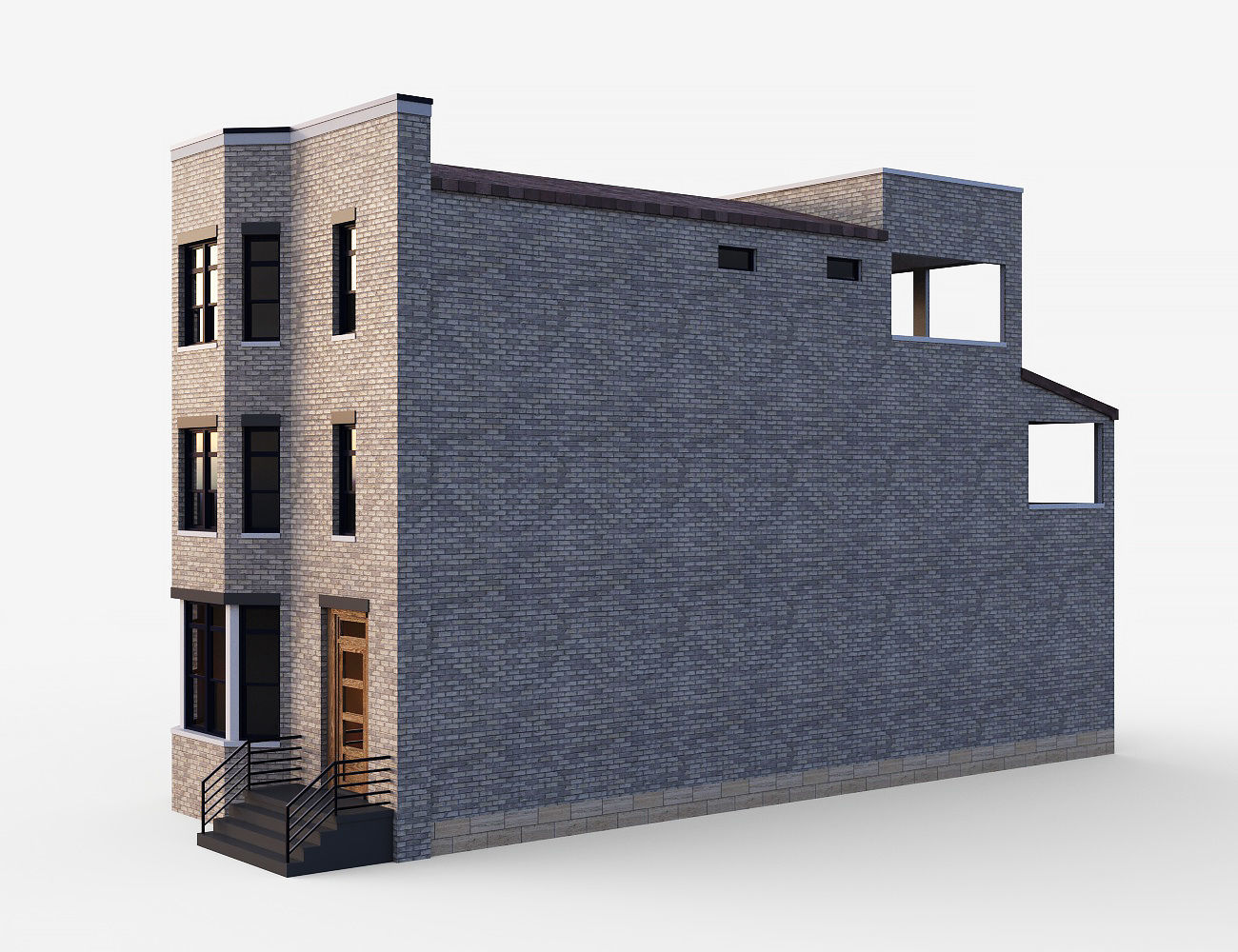 Brownstone townhouse 2 Low-poly 3D model_1