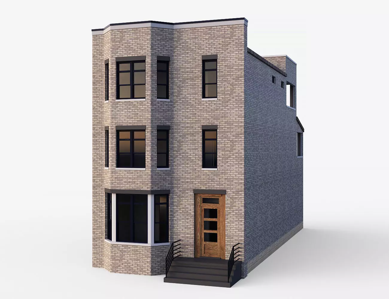 Brownstone townhouse 2 Low-poly 3D model_0