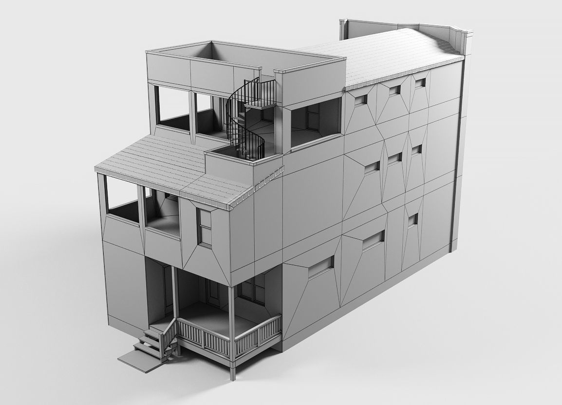 Brownstone townhouse 2 Low-poly 3D model_13