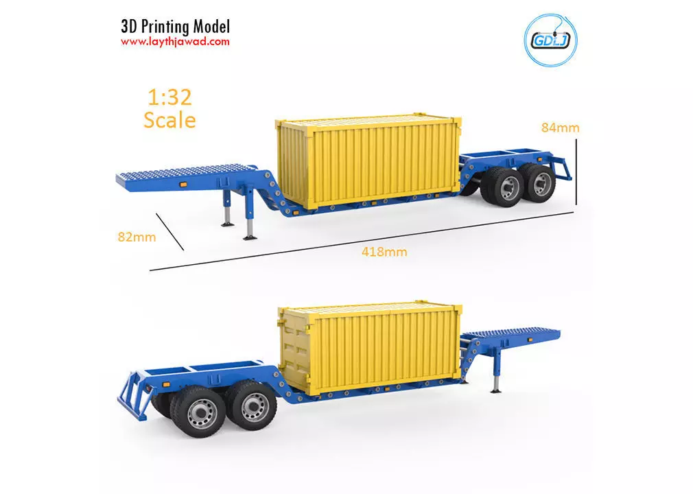 Heavy Trailer With Container 3D Printing Model 3D print model_0