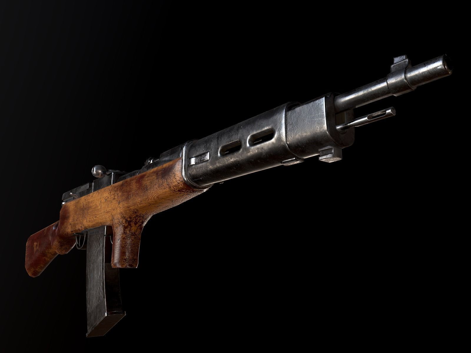 Fedorov WW2 USSR machine gun PBR Low-poly 3D model_5