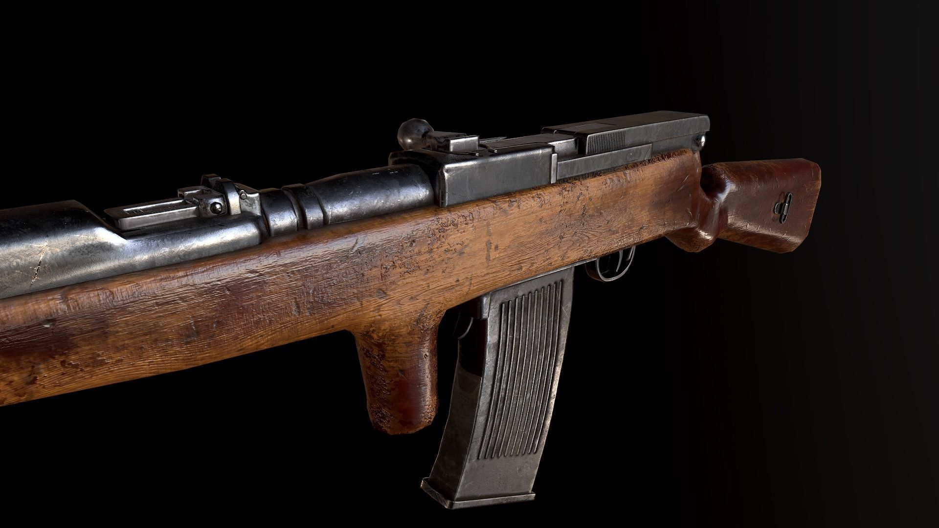 Fedorov WW2 USSR machine gun PBR Low-poly 3D model_1