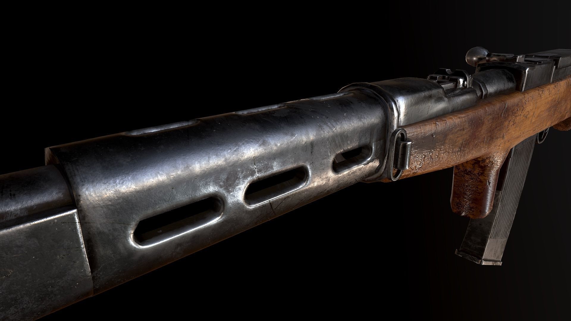 Fedorov WW2 USSR machine gun PBR Low-poly 3D model_2