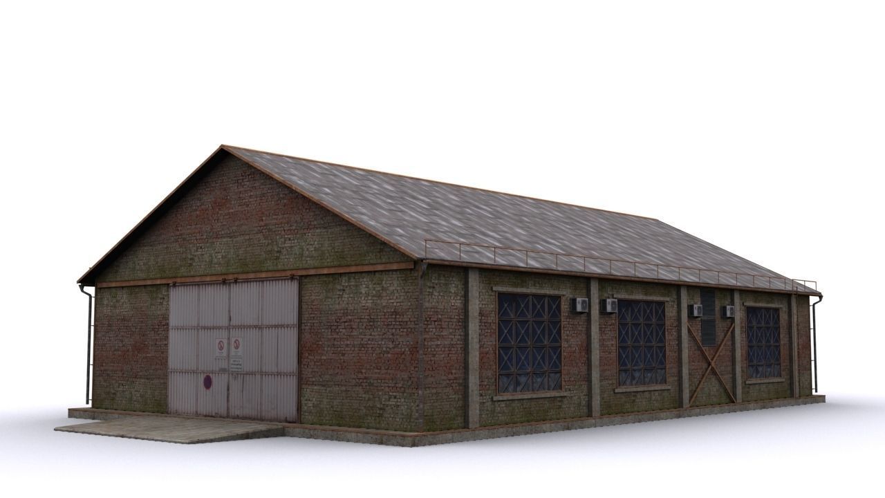 Hangar brick building Low-poly 3D model_4