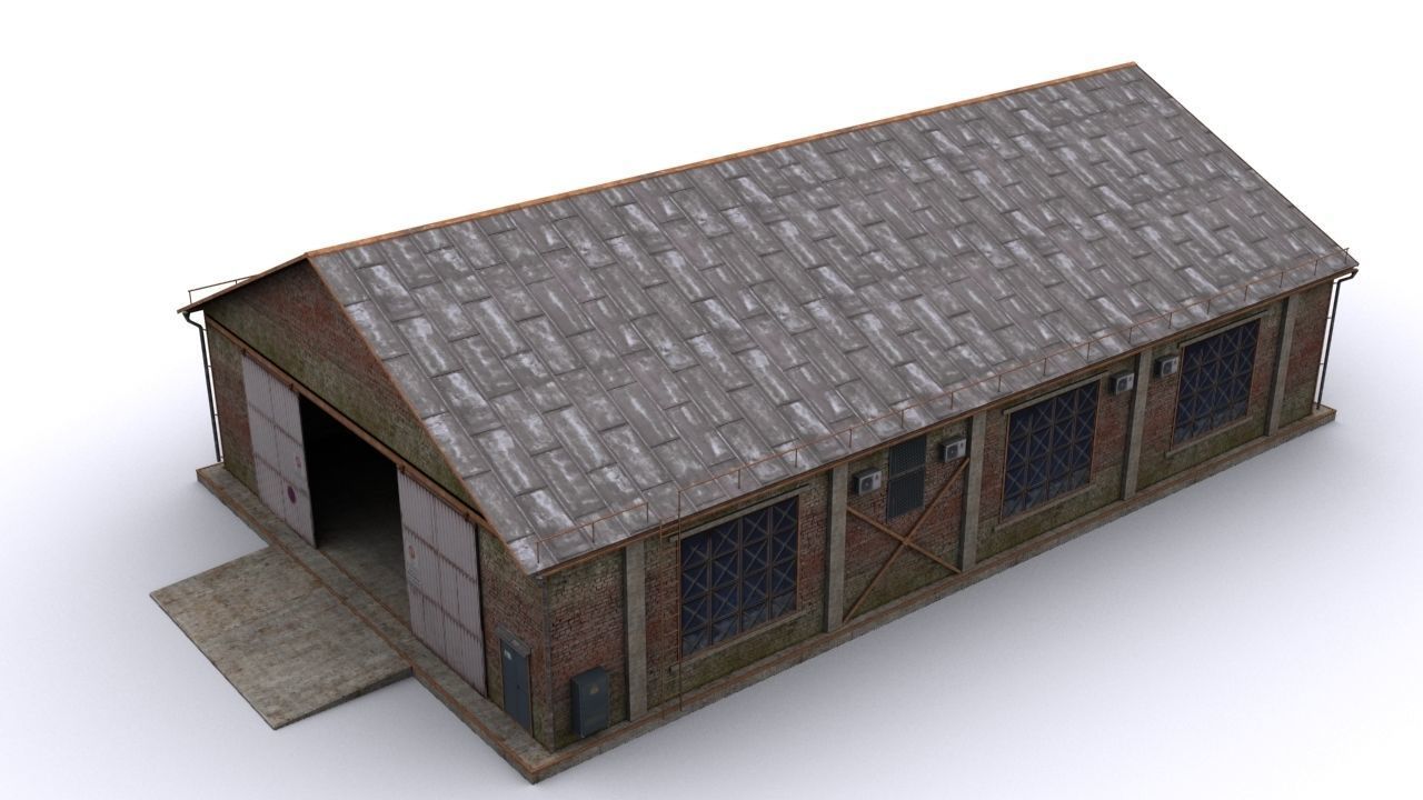 Hangar brick building Low-poly 3D model_5