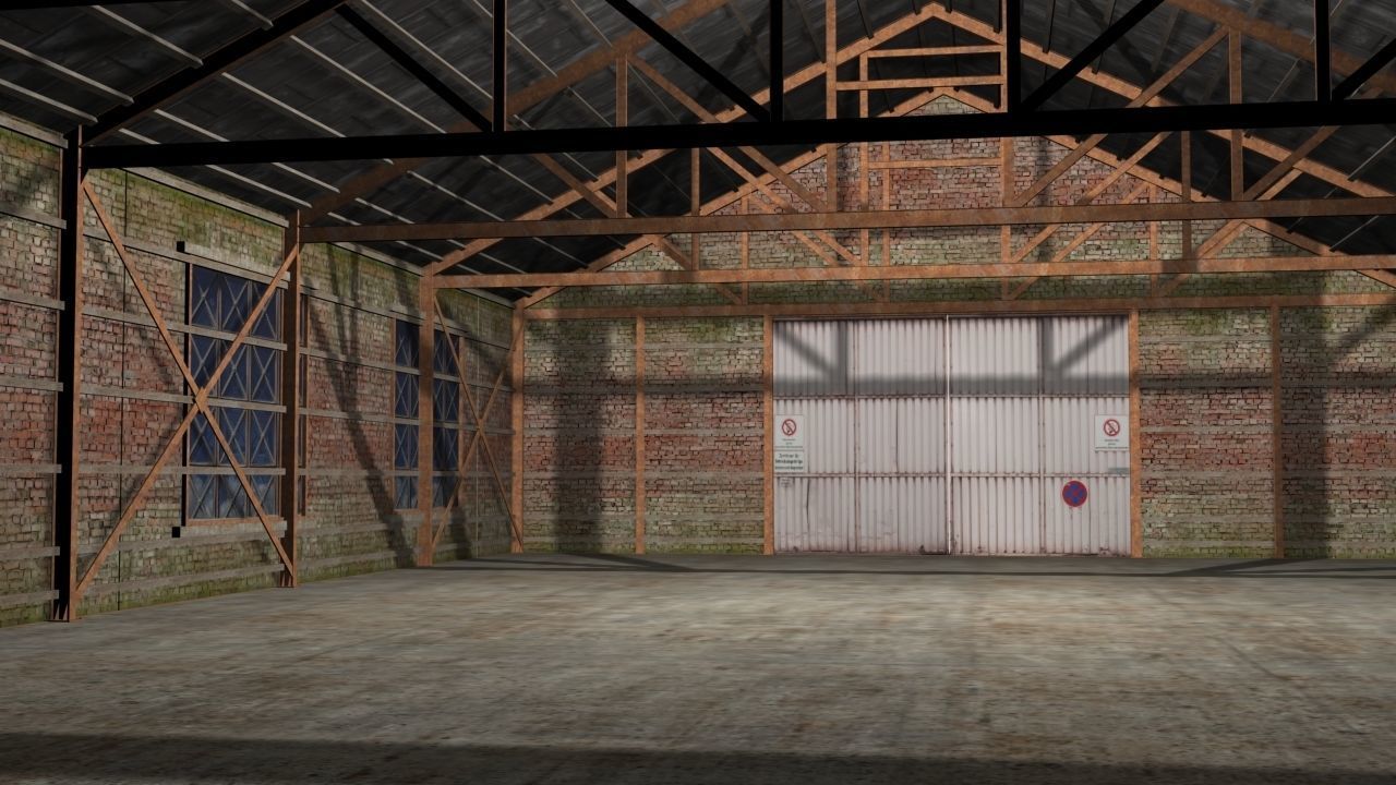 Hangar brick building Low-poly 3D model_7