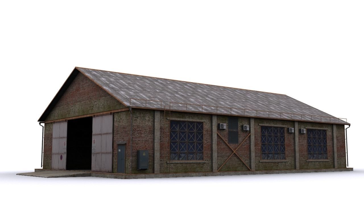 Hangar brick building Low-poly 3D model_1