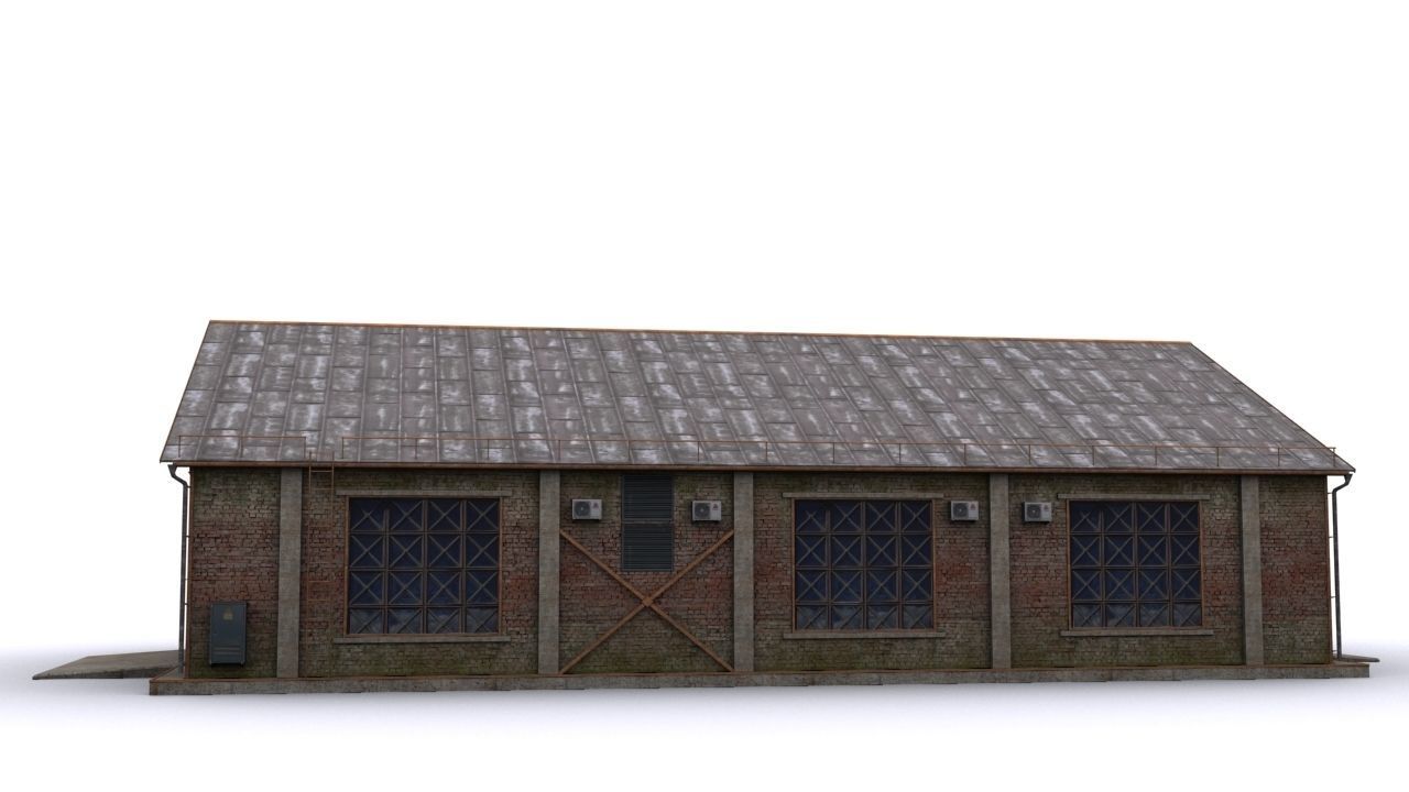 Hangar brick building Low-poly 3D model_2